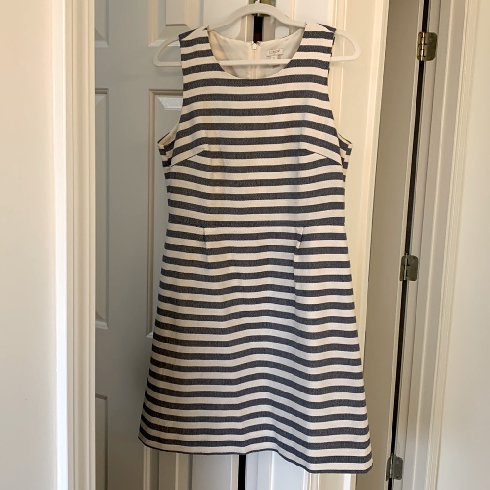 J. Crew Striped Navy and Beige Sheath Dress